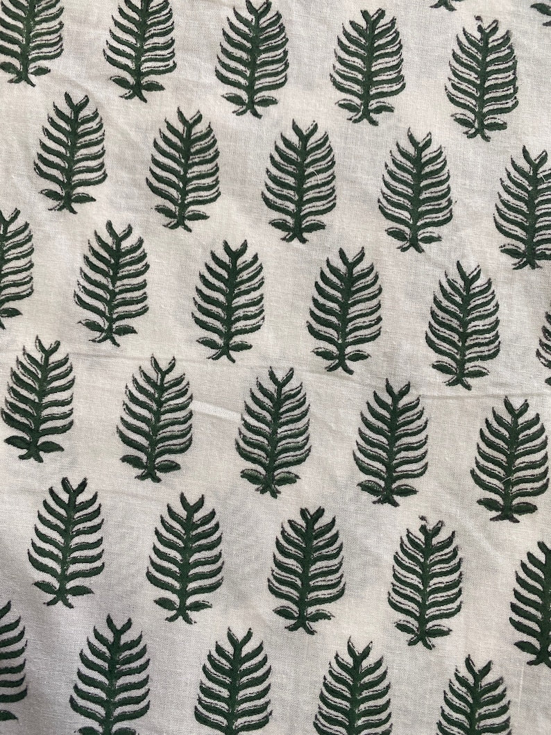 Juniper Green, White Indian Leaf Print Christmas Tree Skirt