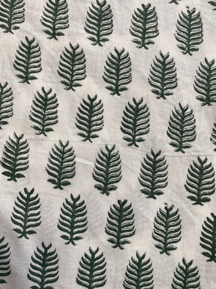 Juniper Green, White Indian Leaf Print Christmas Tree Skirt