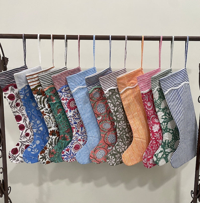 Mix Bag of Indian Floral Printed Cotton Cloth Christmas Stocking