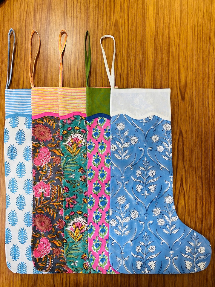 Mix Bag of Indian Floral Printed Cotton Cloth Christmas Stocking