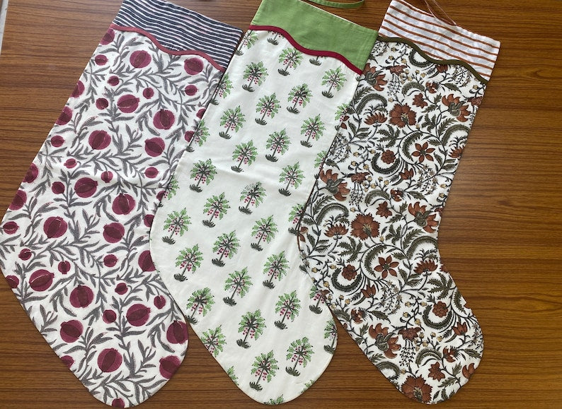 Mix Bag of Indian Floral Printed Cotton Cloth Christmas Stocking