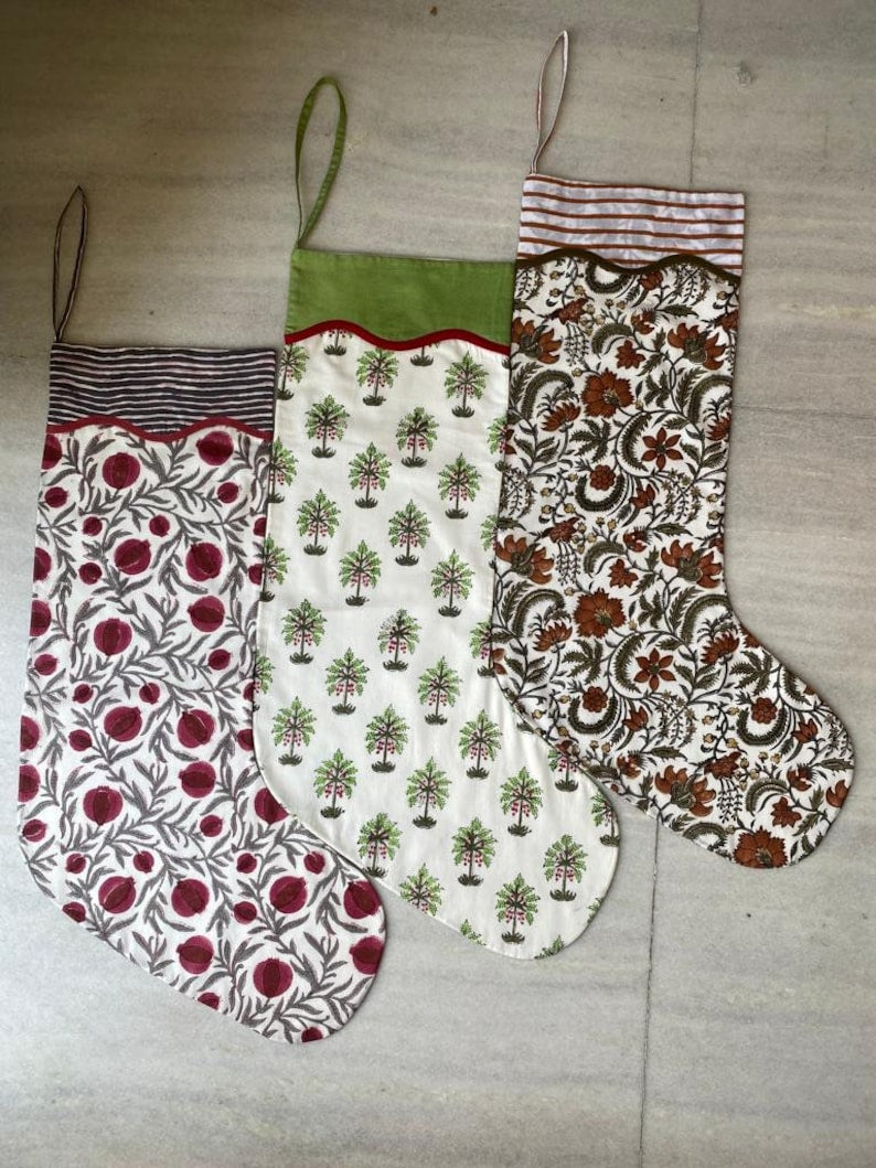 Mix Bag of Indian Floral Printed Cotton Cloth Christmas Stocking