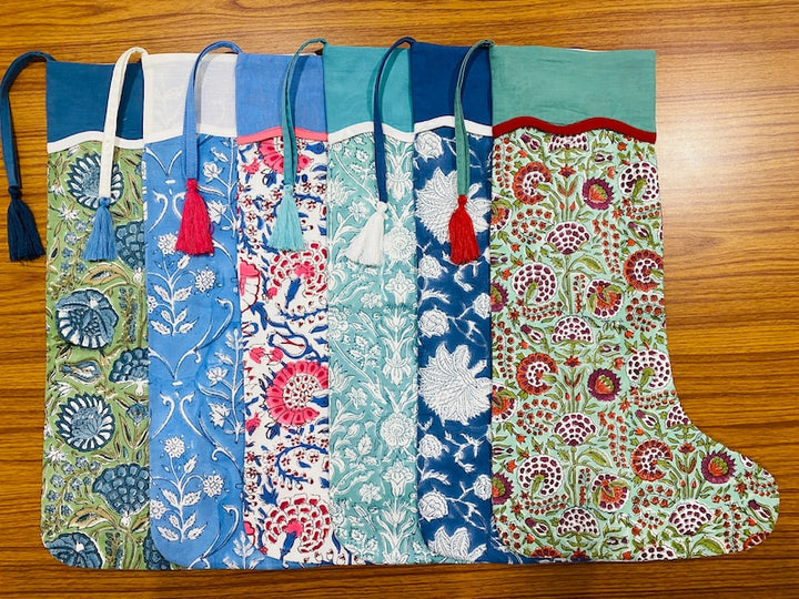 Mix Bag of Indian Floral Printed Cotton Cloth Christmas Stocking