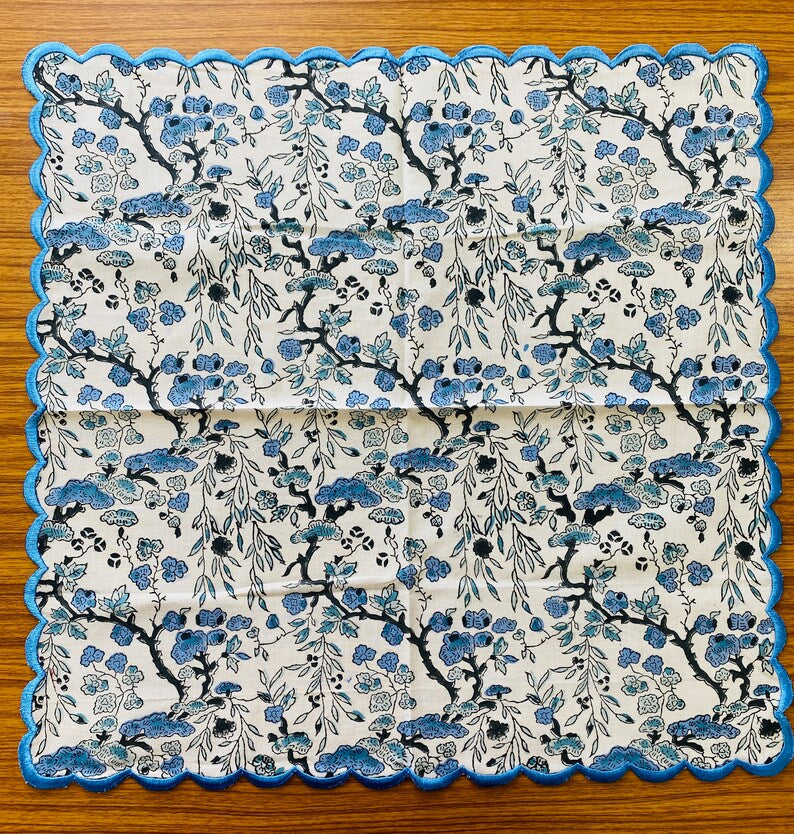Spruce, Carolina and Powder Blue Scallop Embroidery Napkins