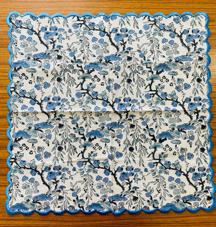 Spruce, Carolina and Powder Blue Scallop Embroidery Napkins