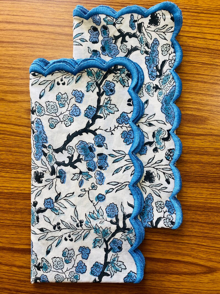 Spruce, Carolina and Powder Blue Scallop Embroidery Napkins