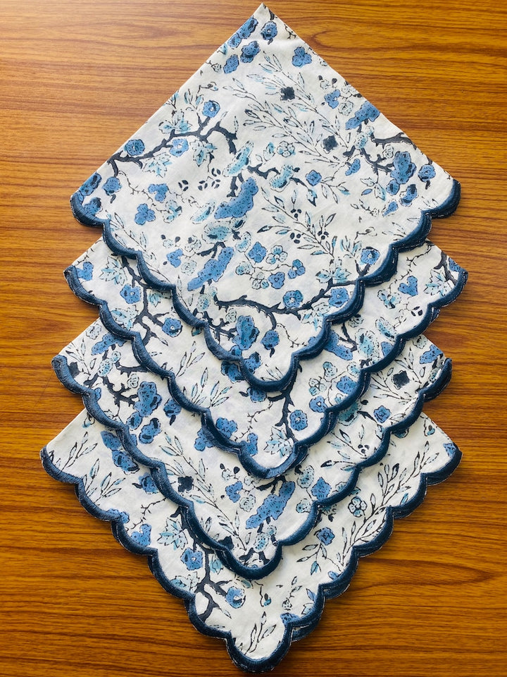 Spruce, Carolina and Powder Blue Scallop Embroidery Napkins