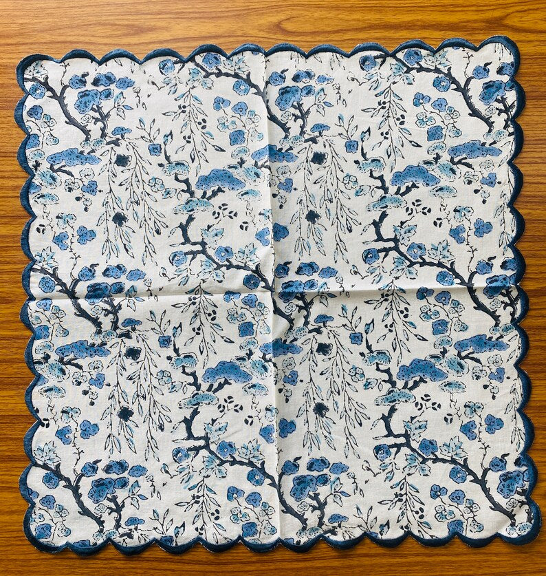 Spruce, Carolina and Powder Blue Scallop Embroidery Napkins