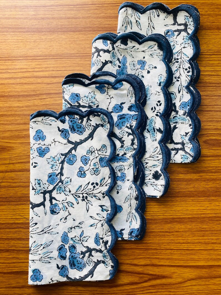 Spruce, Carolina and Powder Blue Scallop Embroidery Napkins