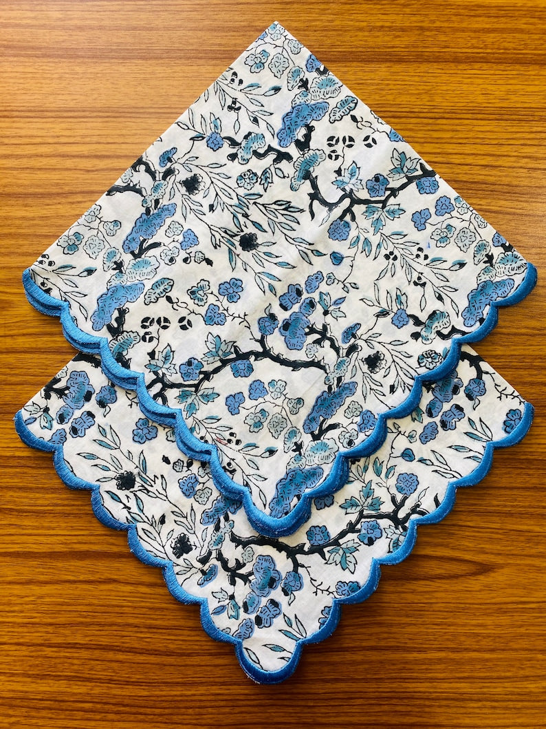 Spruce, Carolina and Powder Blue Scallop Embroidery Napkins