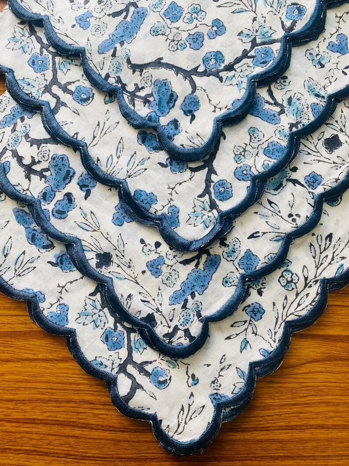 Spruce, Carolina and Powder Blue Scallop Embroidery Napkins
