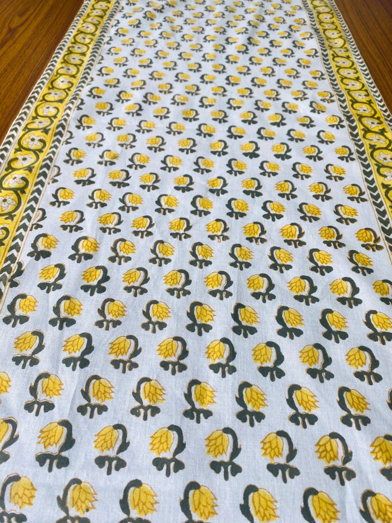 Fabricrush Vintage Yellow Drip Flower Indian Floral Printed 100% Pure Cotton Cloth Table Runners