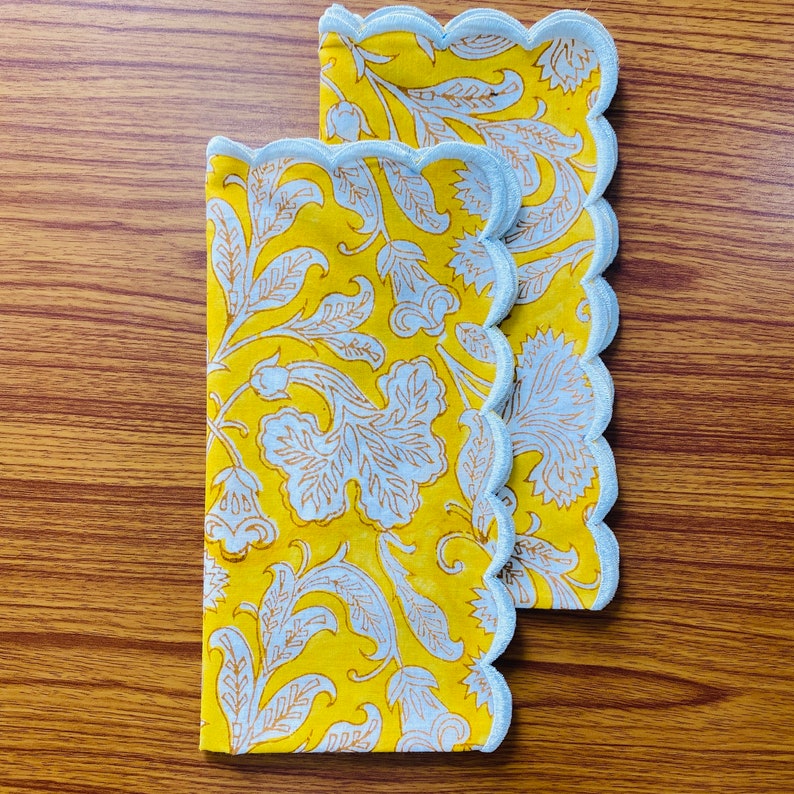 Saffron Yellow Scallop Embroidery Napkins