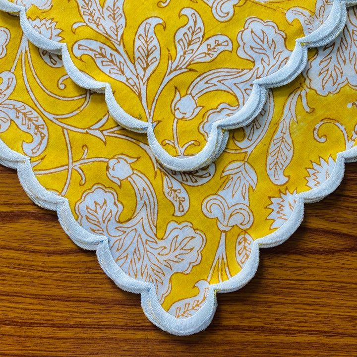 Saffron Yellow Scallop Embroidery Napkins