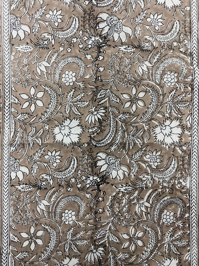Fabricrush Taupe Colour Indian Floral Hand Block Printed 100% Pure Cotton Cloth Table Runner, Table Top, Dinning Table Decor, Wedding Home Decor Gifts