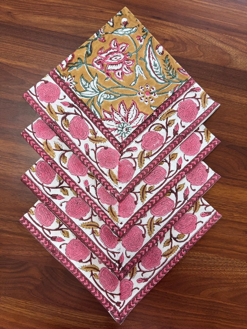 Hand Block Printed Biscotti Yellow Floral Napkins Product Image 1