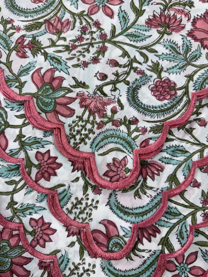 Tulip Pink and Mint Green Scallop Embroidery Napkins
