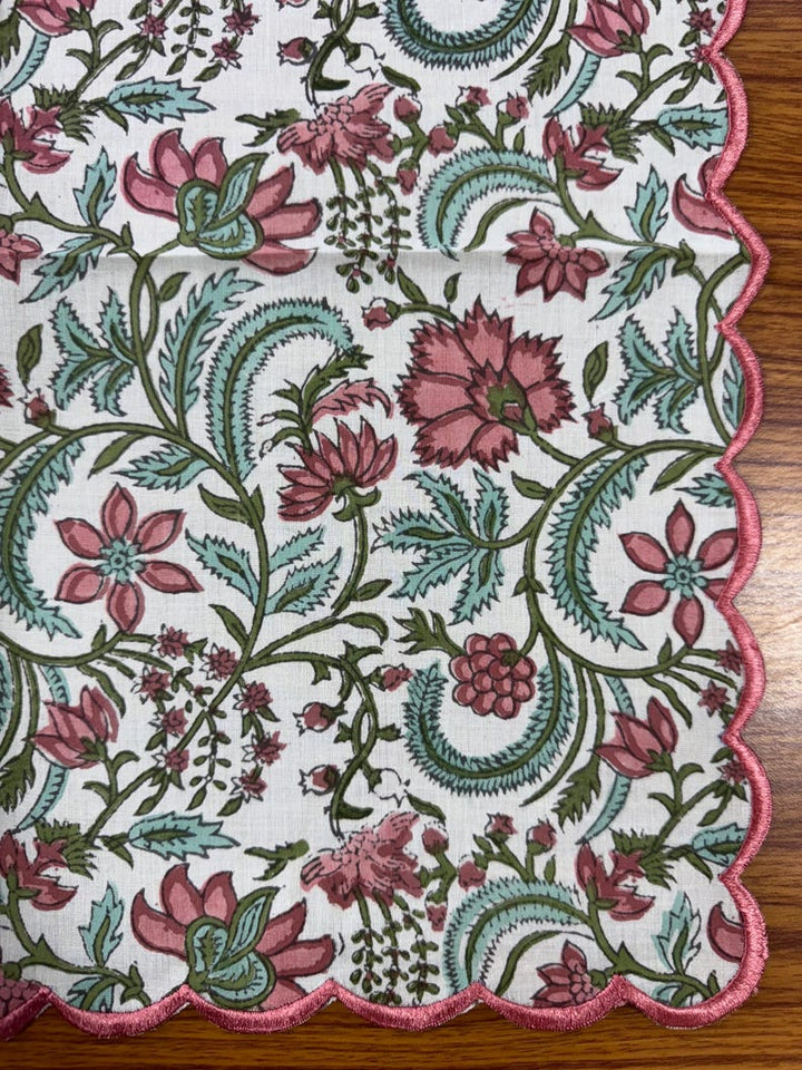 Tulip Pink and Mint Green Scallop Embroidery Napkins