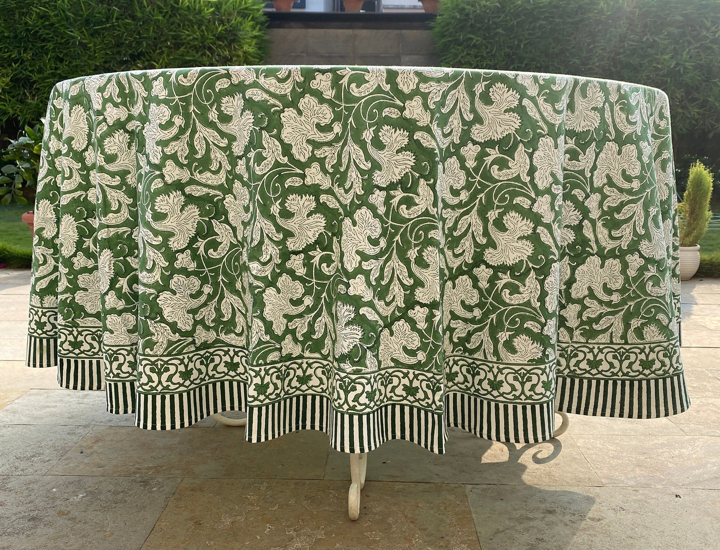 Fabricrush Pantone Artichoke green Round Tablecloth, Indian Floral Hand Block Printed Cotton Cloth Table cover, Wedding Home Decor Event Table Linen