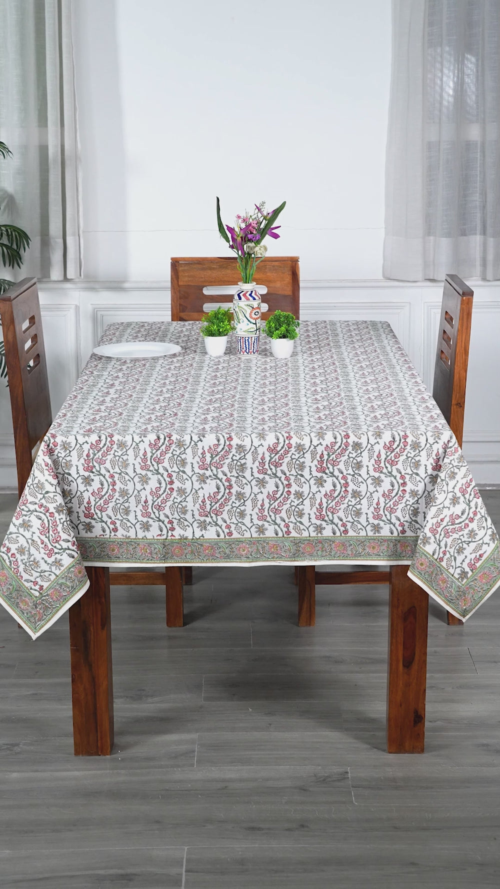 Coral Pink & Hunter Green Tablecloth Product Video 1