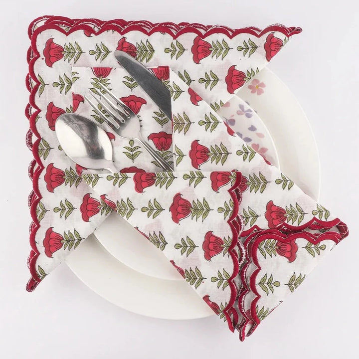 Apple and Cherry Red Scallop Embroidery Napkins Product Image 1