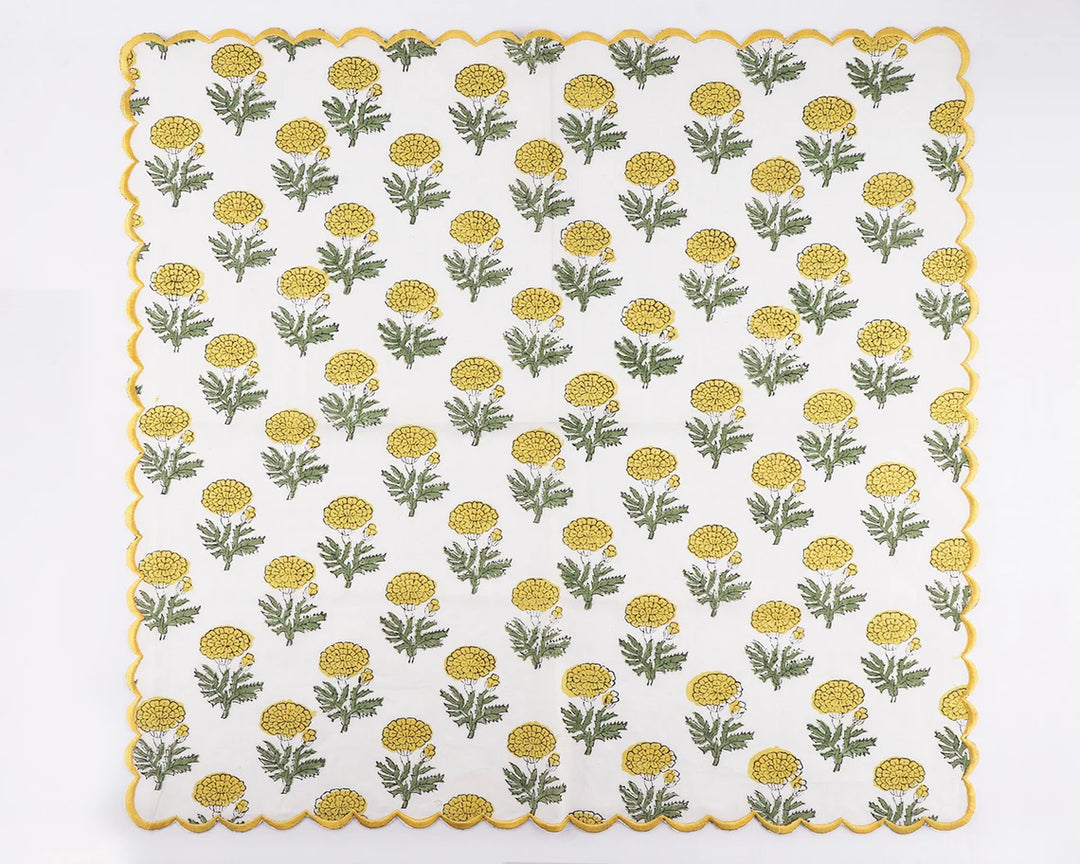 Marigold Floral Scallop Embroidery Napkins