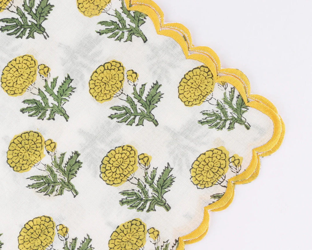Marigold Floral Scallop Embroidery Napkins