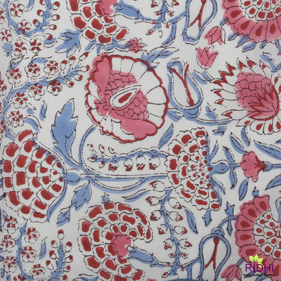 Fabricrush Pigeon Blue, Flamingo Pink Indian Hand Block Floral Printed Cotton Cloth Napkins, Wedding Home Party Event Garden Patio Fall Decor Housewarming Anniversary, Gifts, 20x20"- Dinner Napkins