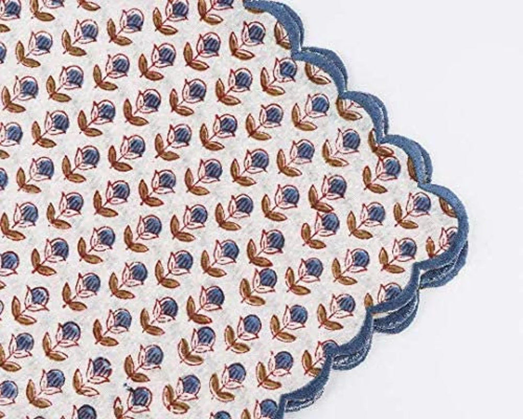 Denim Blue & Army Green Scallop Embroidery Napkins