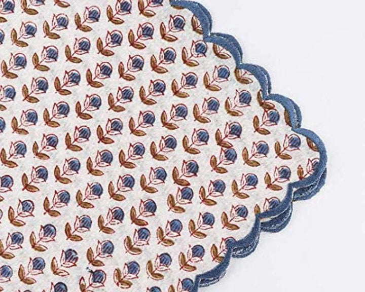 Denim Blue & Army Green Scallop Embroidery Napkins