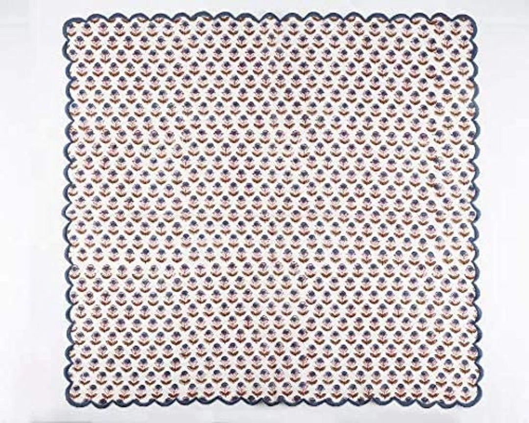 Denim Blue & Army Green Scallop Embroidery Napkins