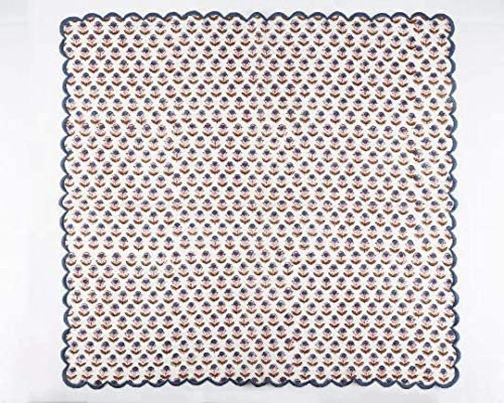 Denim Blue & Army Green Scallop Embroidery Napkins