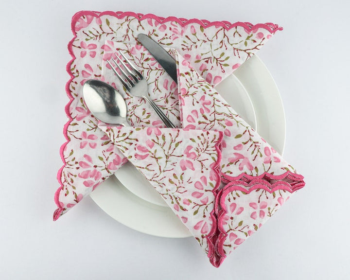 Taffy Pink, Pickle Green Scallop Embroidery Napkins
