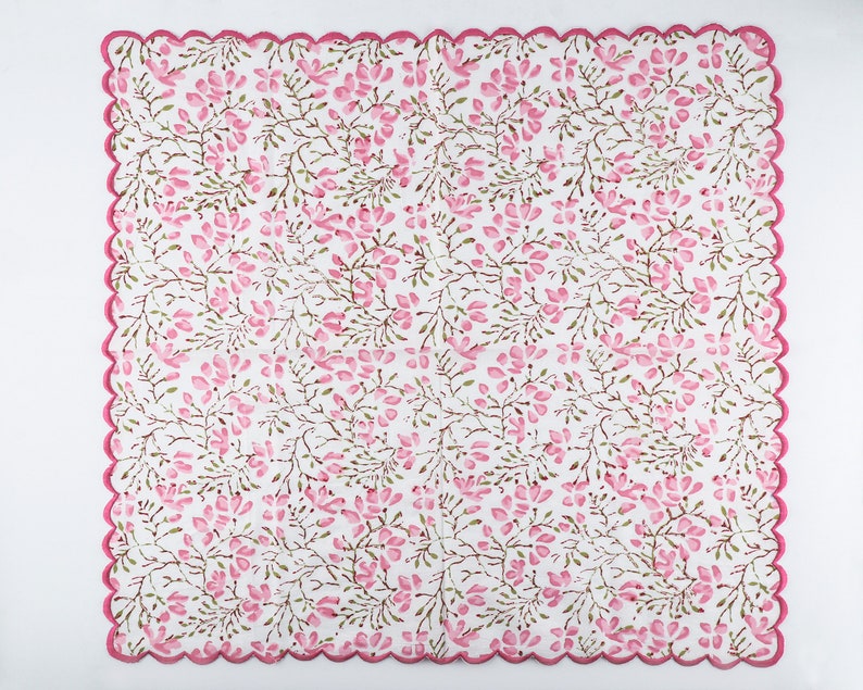 Taffy Pink, Pickle Green Scallop Embroidery Napkins
