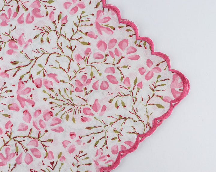 Taffy Pink, Pickle Green Scallop Embroidery Napkins