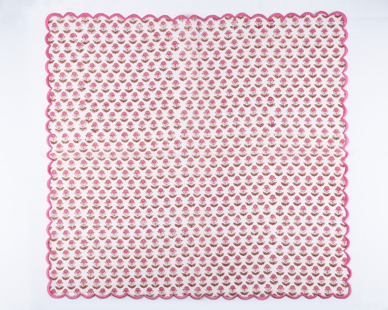 Punch Pink and Army Green Scallop Embroidery Napkins