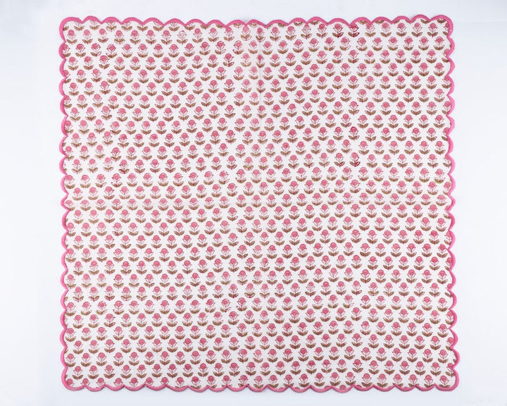 Punch Pink and Army Green Scallop Embroidery Napkins