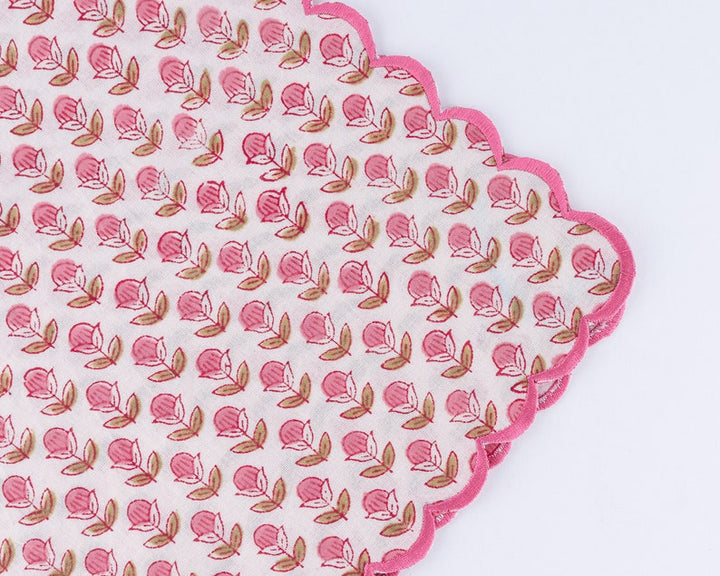 Punch Pink and Army Green Scallop Embroidery Napkins