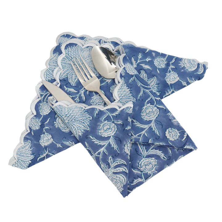 Aegean Blue Scallop Embroidery Napkins Product Image 1