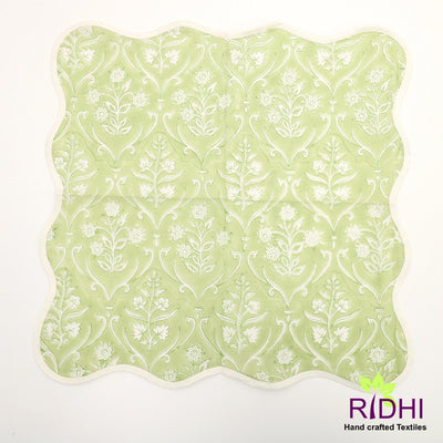 Fabricrush Pear Green and Off White Indian Hand Block Floral Printed Cotton Cloth Napkins, Wedding Home Decor Coffee Table Fall Garden Patio, 20x20"- Dinner Napkins