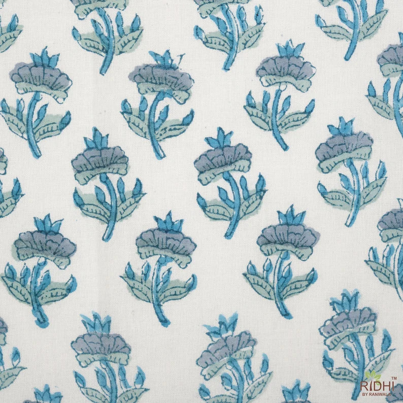 Hand Block Printed Carolina and Teal Blue Scallop Embroidery Napkins Product Image 3