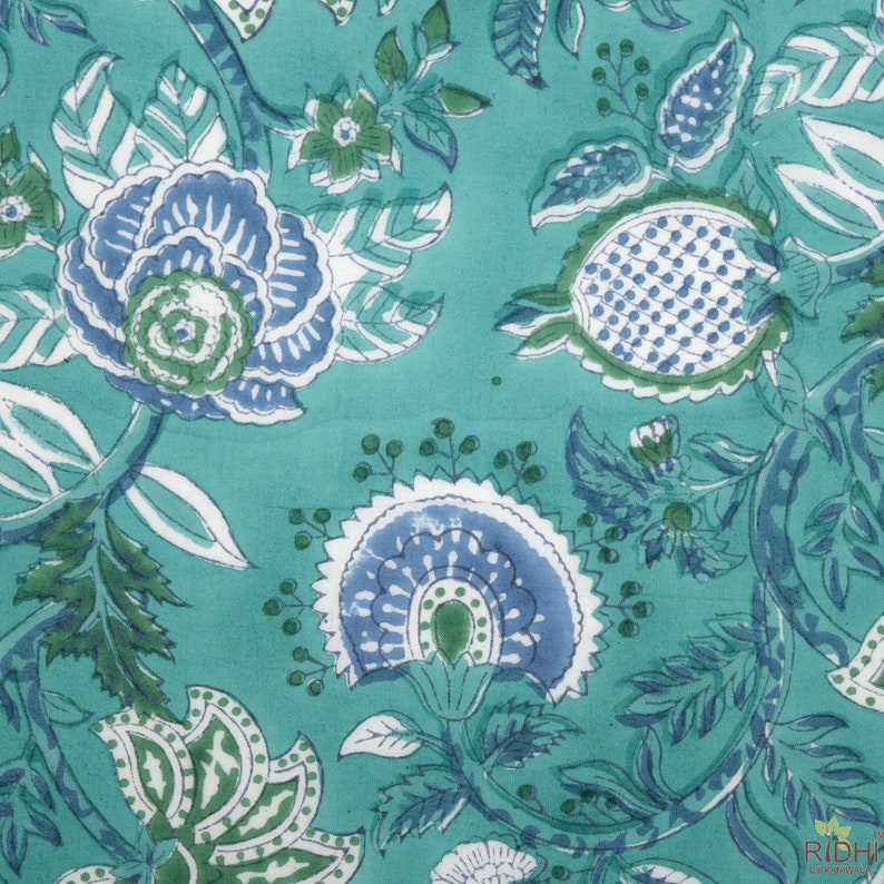 Fabricrush Teal and Airforce Blue Indian Hand Block Floral Pinping Cotton Cloth Napkins, Wedding Event Home Picnic School,20x20"- Dinner