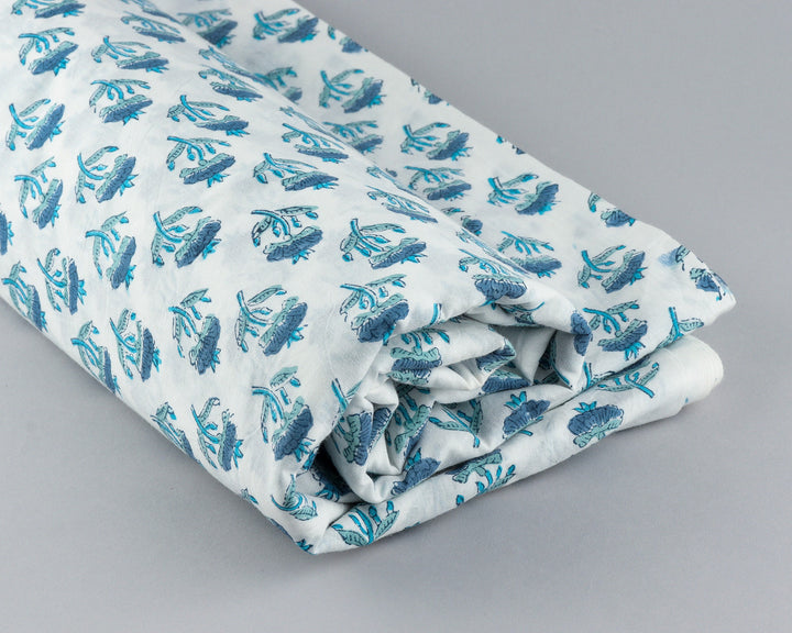 Carolina & Teal Blue Hand-Block Printed Cotton Fabric