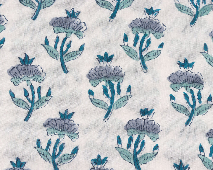 Carolina & Teal Blue Hand-Block Printed Cotton Fabric