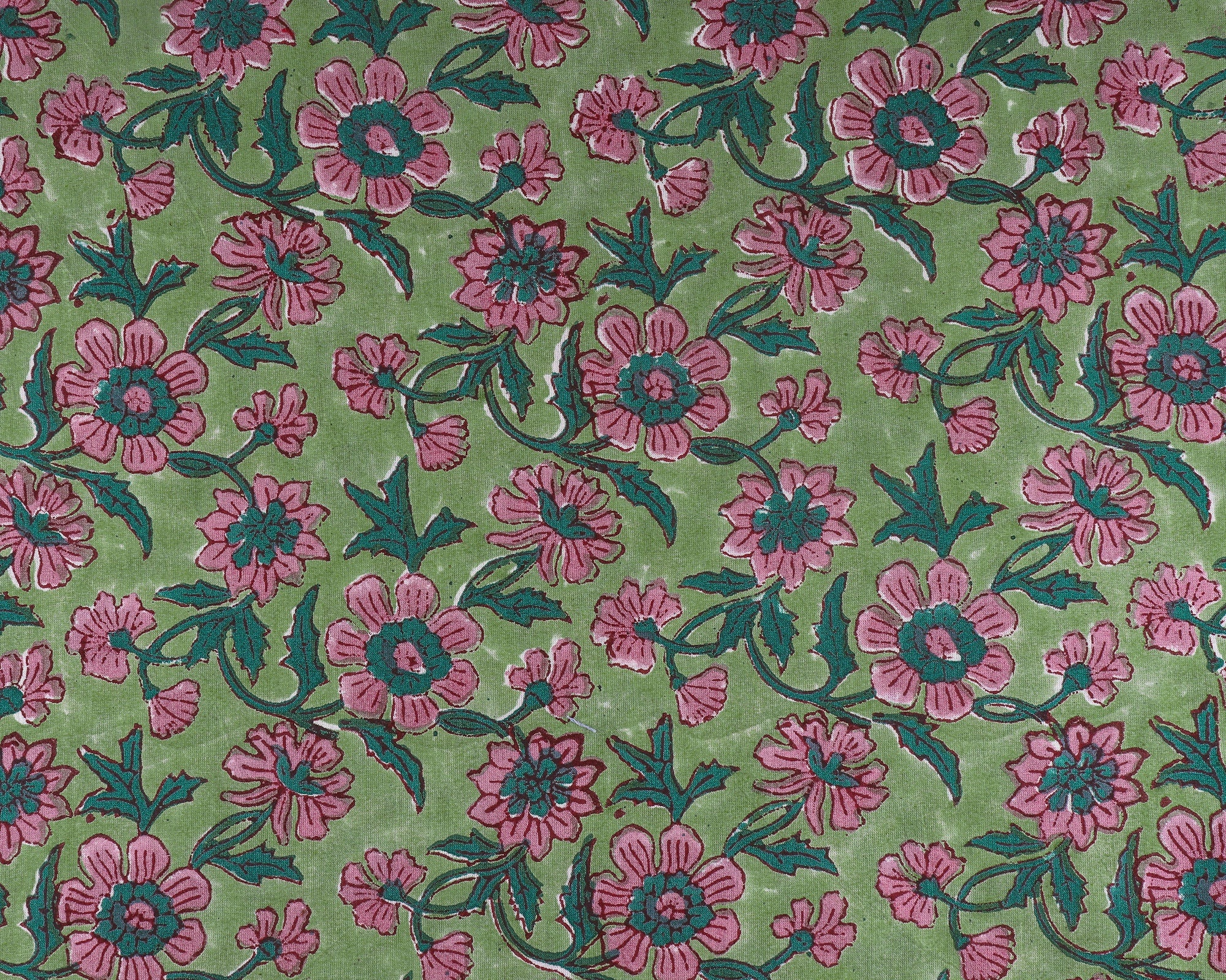 Peppermint Green Indian Floral Hand Block Printed Cotton Cloth