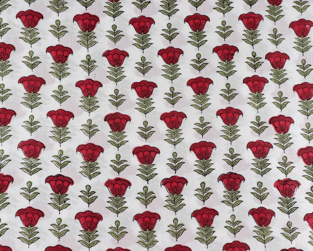 Apple and Cherry Red Hand-Block Printed Cotton Fabric Product Image 3