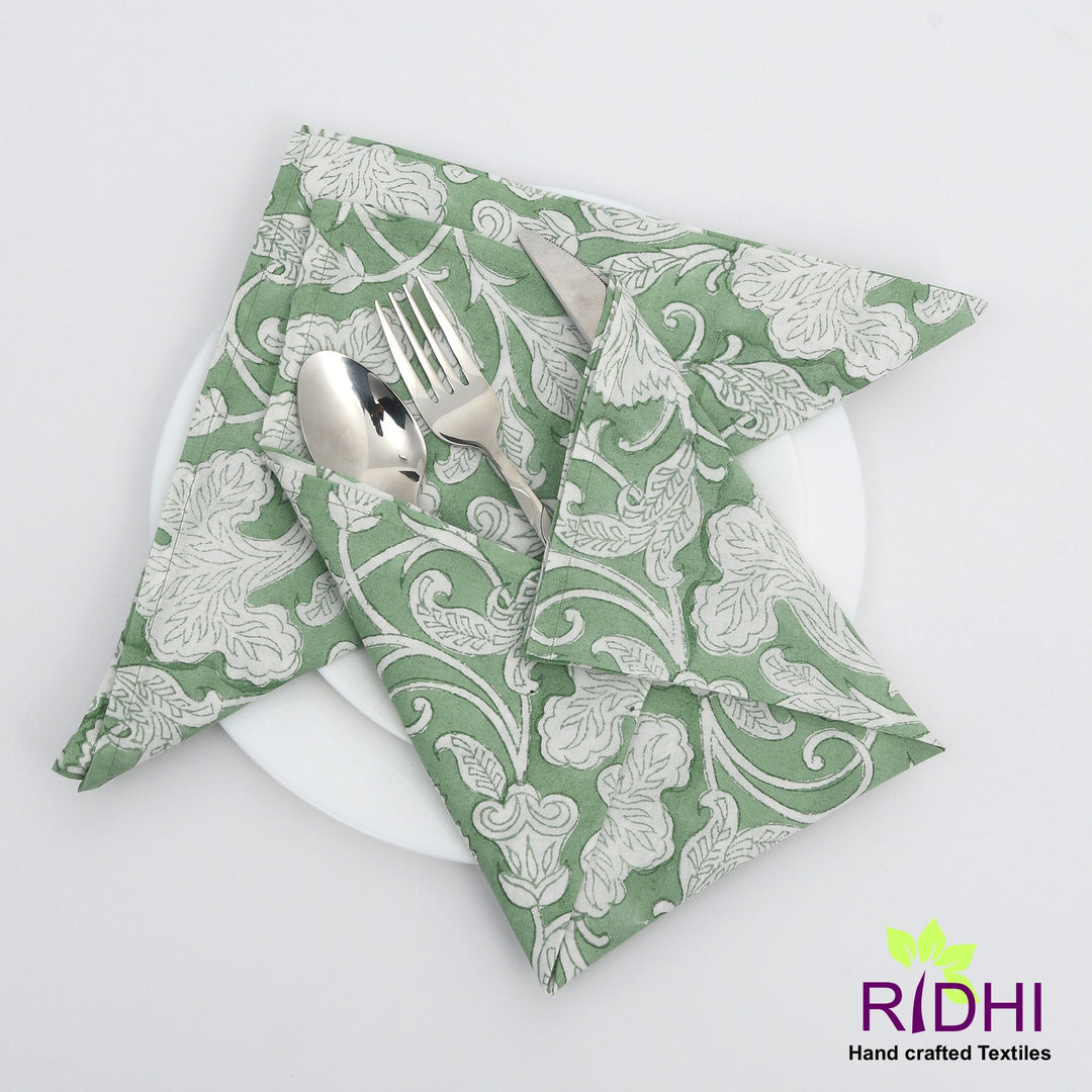 Hand Block Printed Sage Green Napkins Product Image 1
