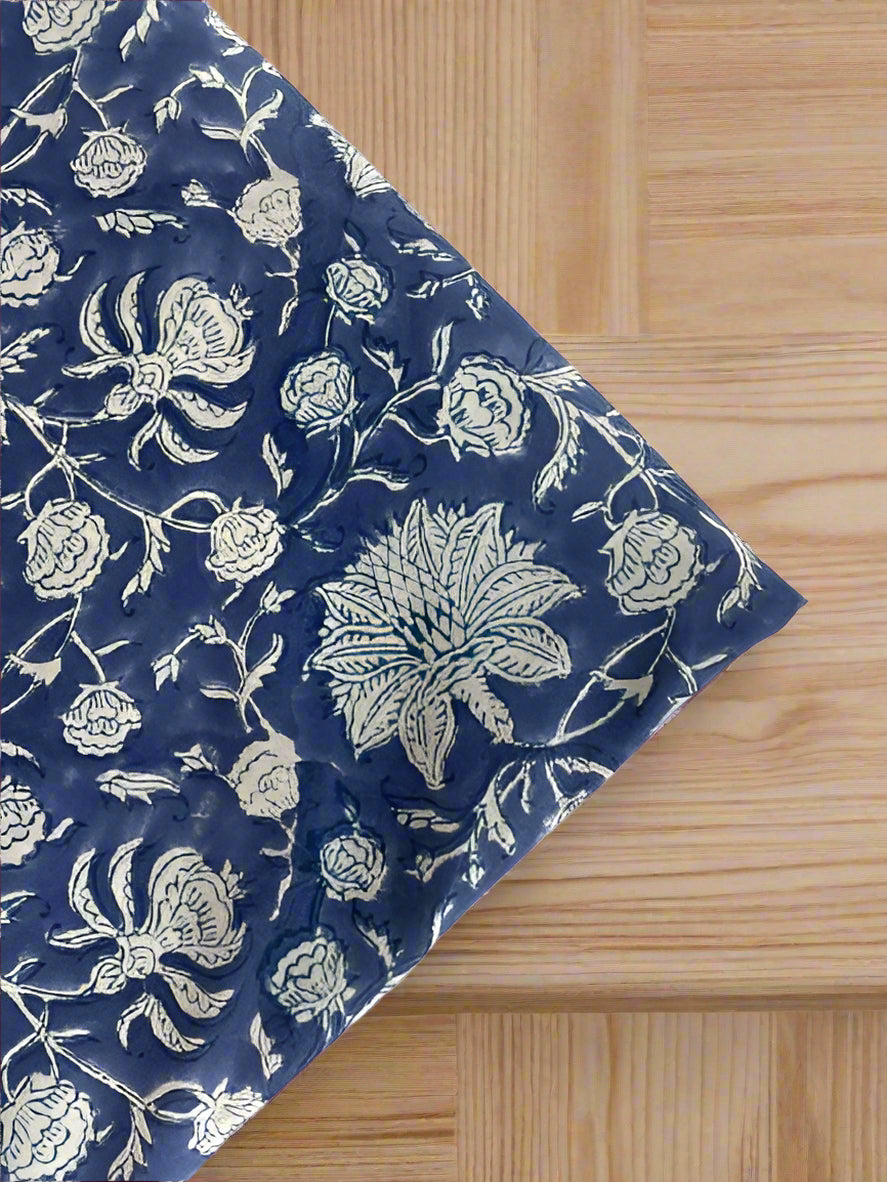 Aegean Blue and White Hand-Block Printed Cotton Fabric Product Image 4