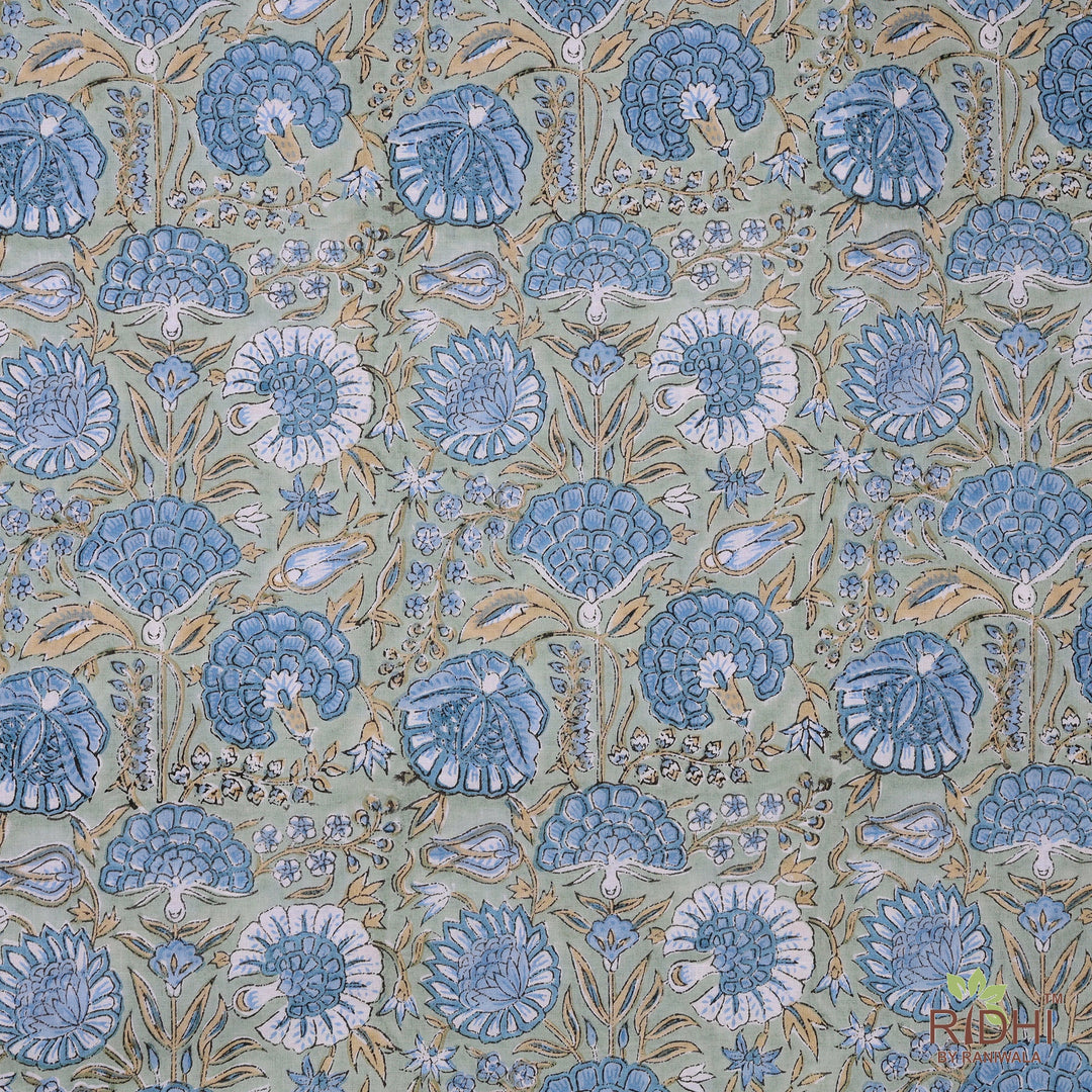 Asparagus Green Gad Hand-Block Printed Cotton Fabric