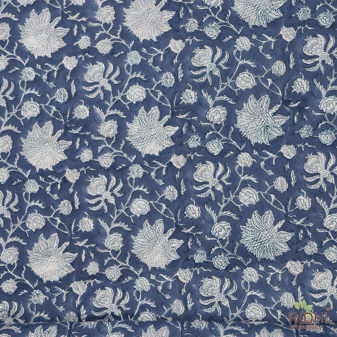 Aegean Blue and White Hand-Block Printed Cotton Fabric Product Image 2